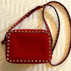 Valentino Garavani Rockstud Red Leather Crossbody Camera Bag